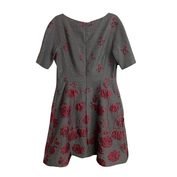Rickie Freeman Teri Jon Fit & Flare Gray Maroon Floral Embroidered Dress Size 12 - Picture 6 of 7